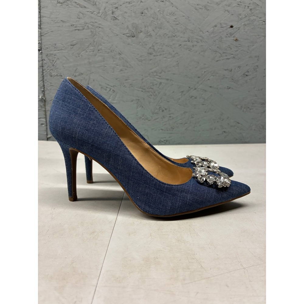 Jessica Simpson Womens Size 7M Denim Rhinestone Crystal Pointed Pump Heels Blue - Picture 5 of 13